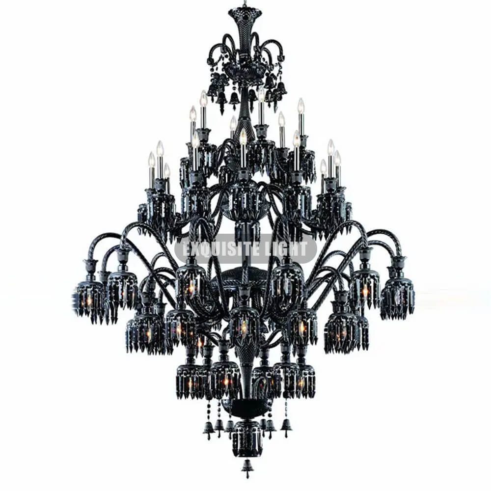 48 Lights Black Chandelier Baccarat Lighting Black Foyer Chandelier