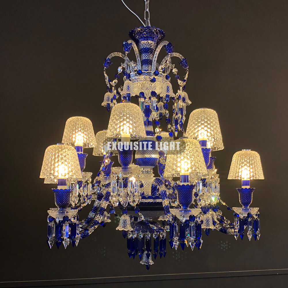 12 Lights Replica Baccarat Chandelier Blue & Clear Baccarat Crystal Lighting