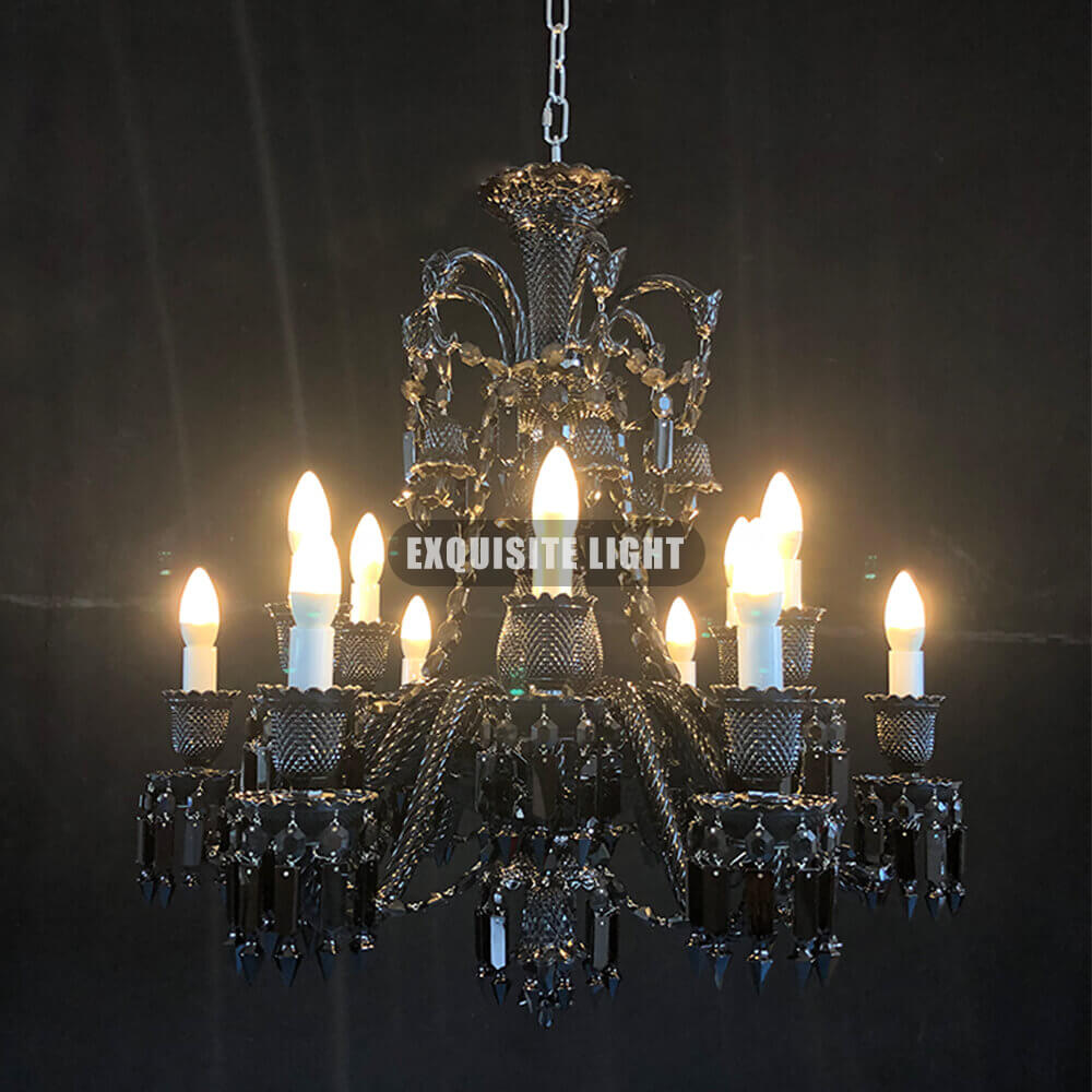 Baccarat Inspired Lustre Black Baccarat Crystal Lighting 12 Lights Chandelier