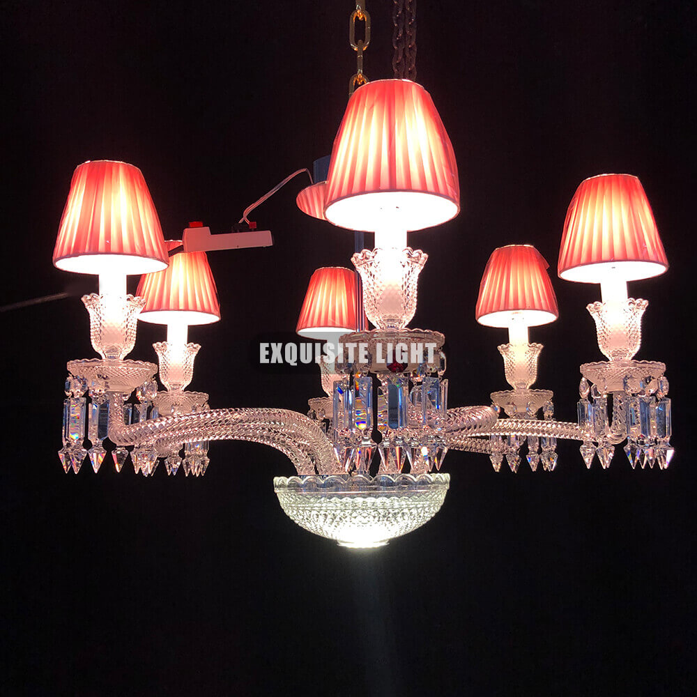 High Quality Lustre Baccarat Copied Tourbillon Baccarat Chandelier with Red Lampshades