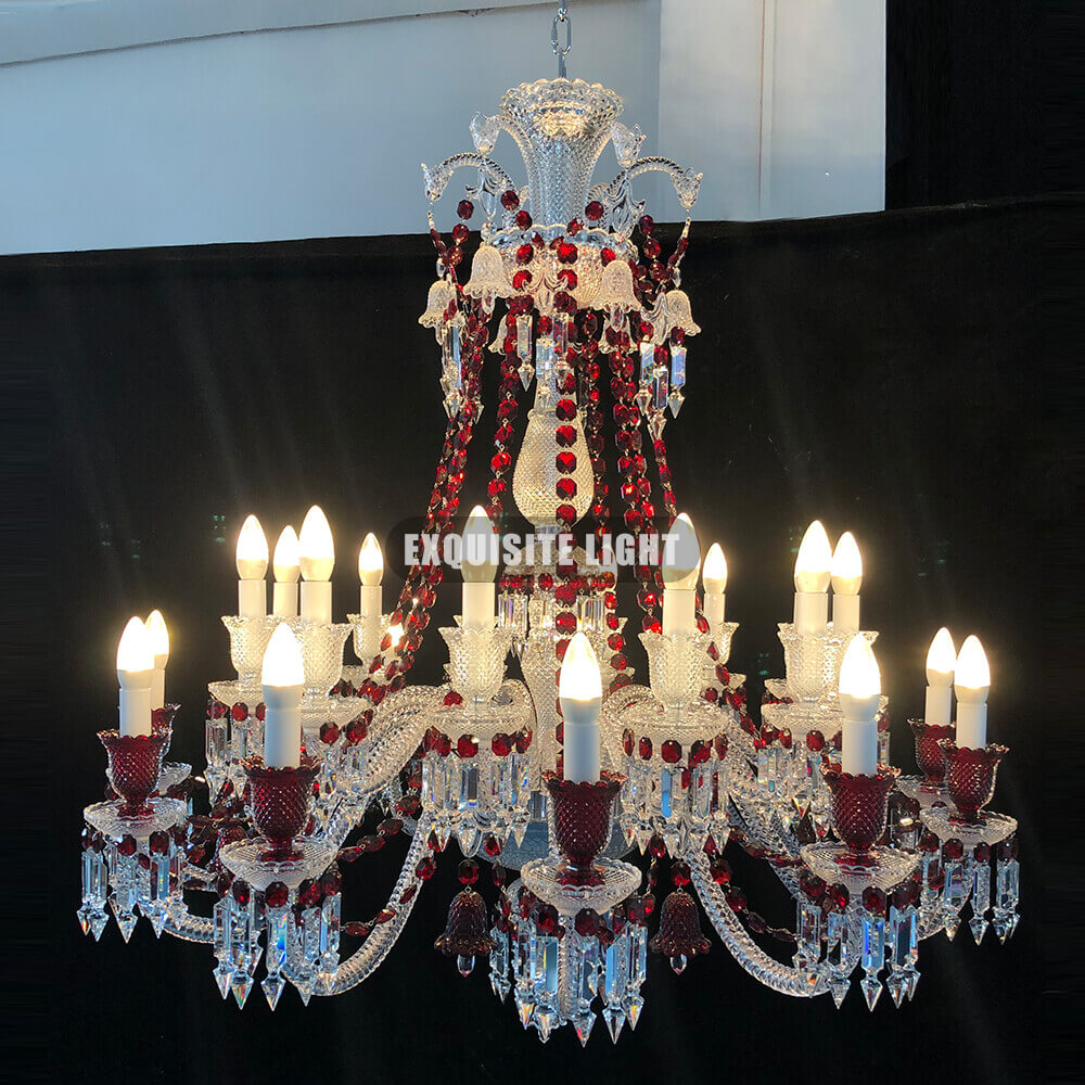 Short 24 Lights Replica Zenith Chandelier Red Baccarat Crystal Lighting