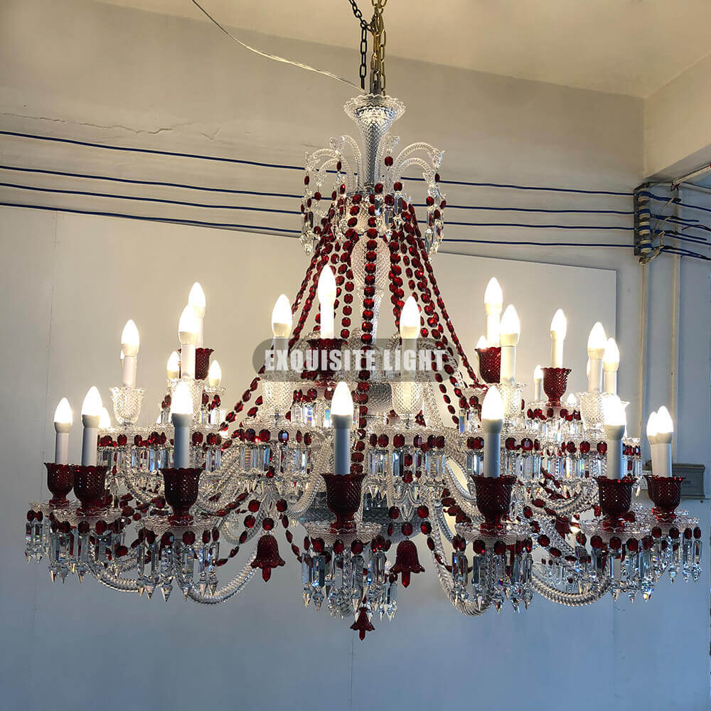 Customize 40 Lights Replica Zenith Chandelier Red Baccarat Crystal Lighting