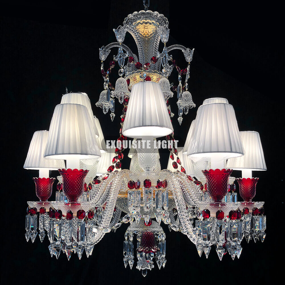 Custom Made Lustre Baccarat 12 Lights Red Baccarat Crystal Chandelier in Gold