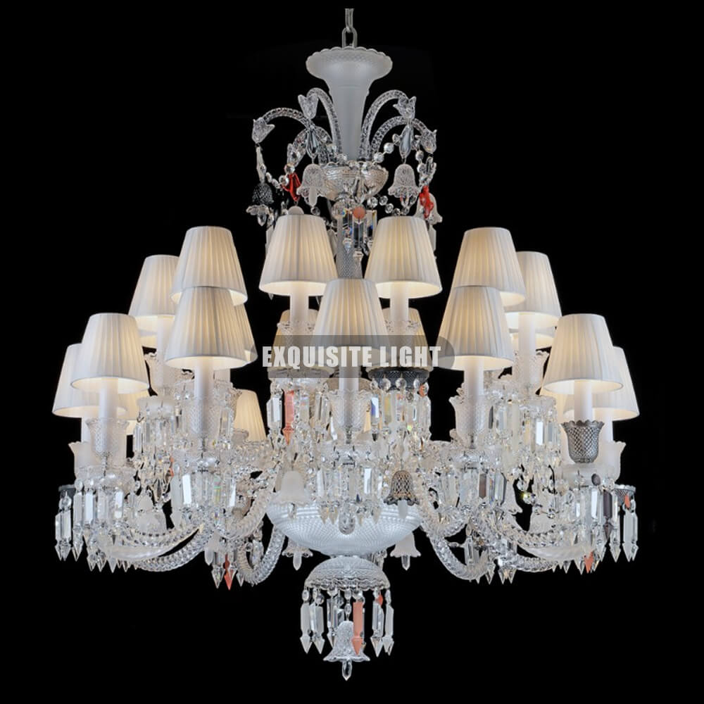 24 Lights Zénith Flou Baccarat Crystal Chandelier with Lampshades