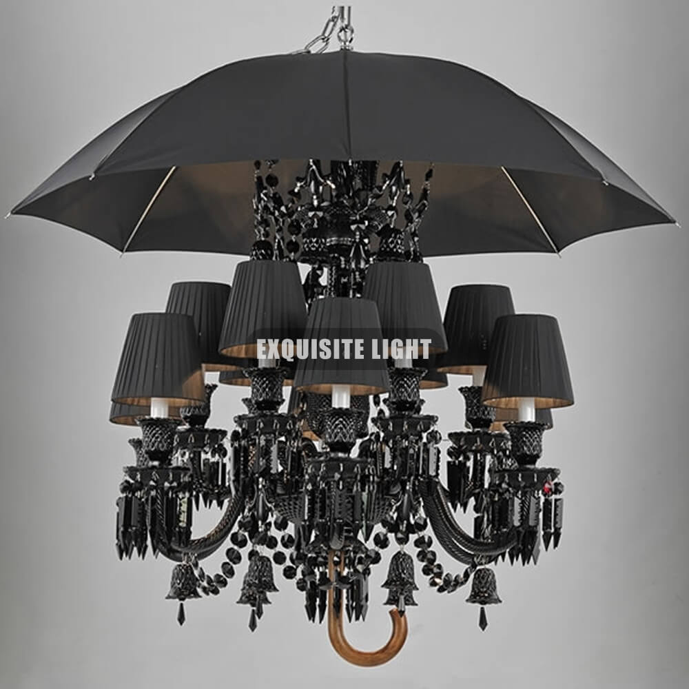 12 Lights Black Baccarat Crystal Lighting with Umbrella