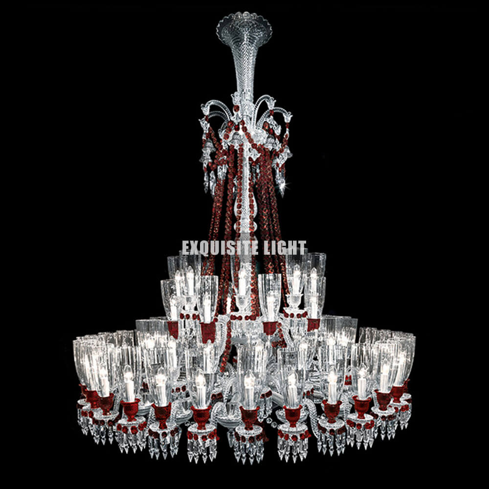 64 Lights Red Baccarat Chandelier with Glass Shades