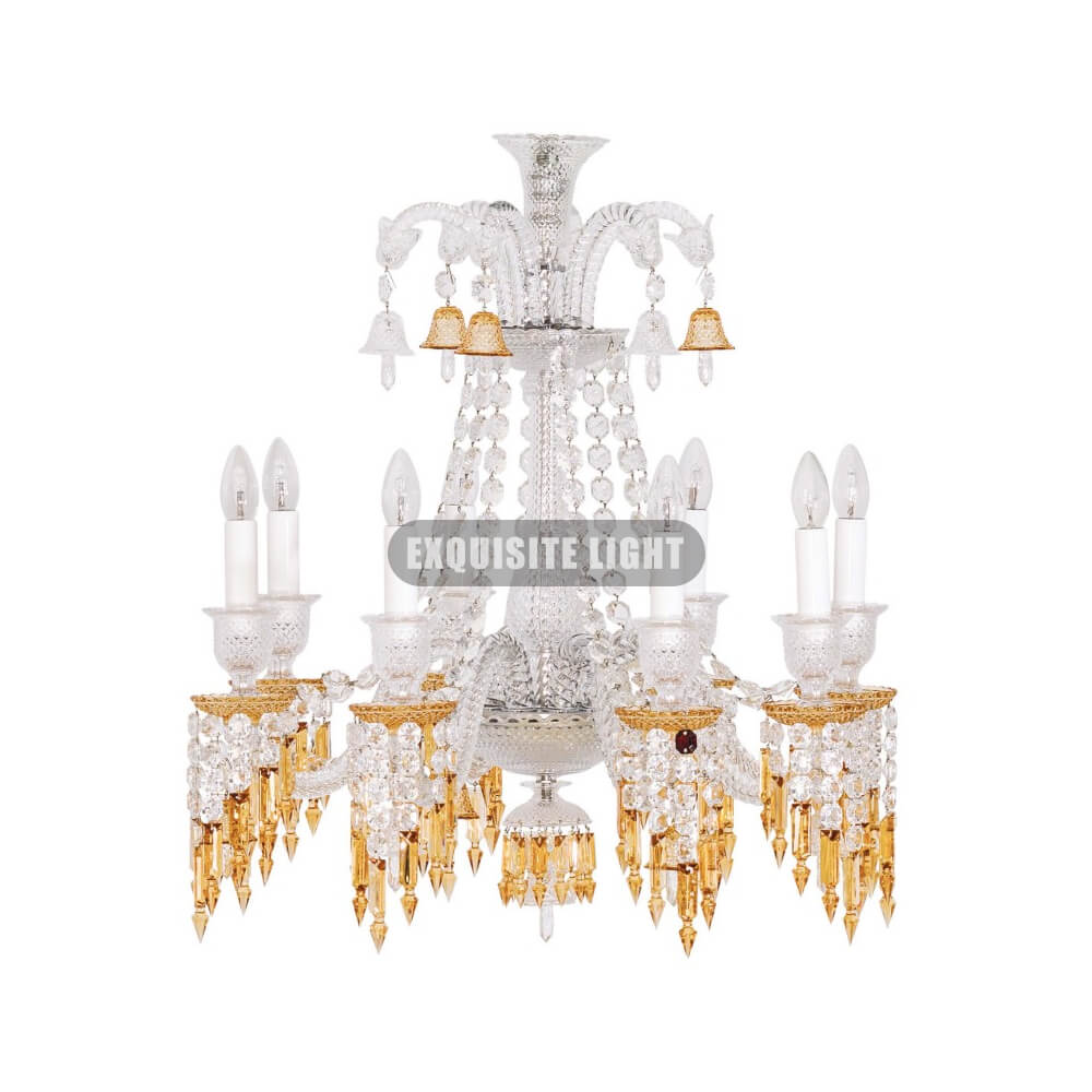 Short 8 Lights Amber Baccarat Crystal Chandelier