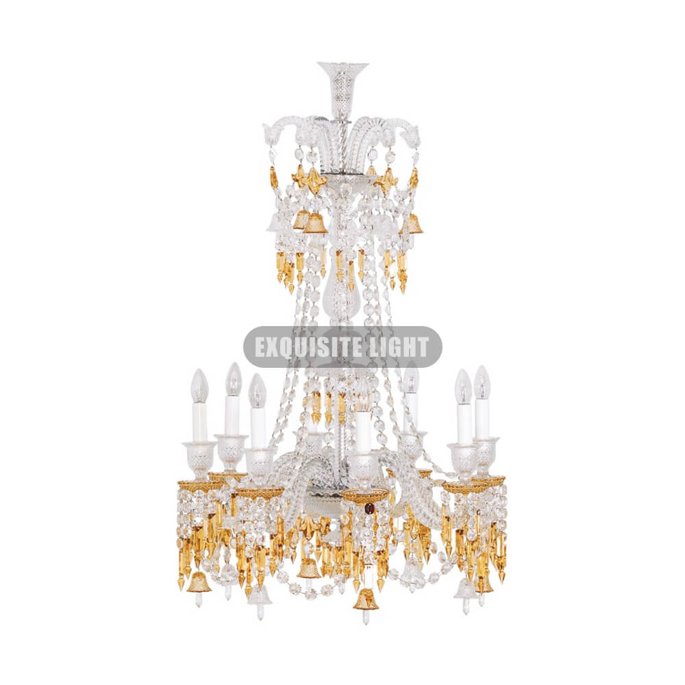 Long 8 Lights Amber Baccarat Crystal Chandelier