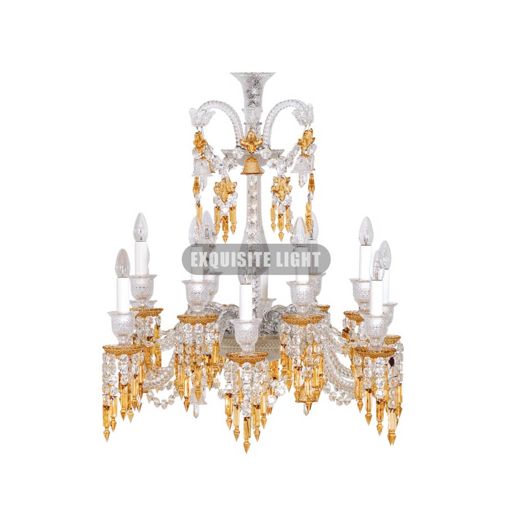 Short 12 Lights Amber Baccarat Crystal Chandelier