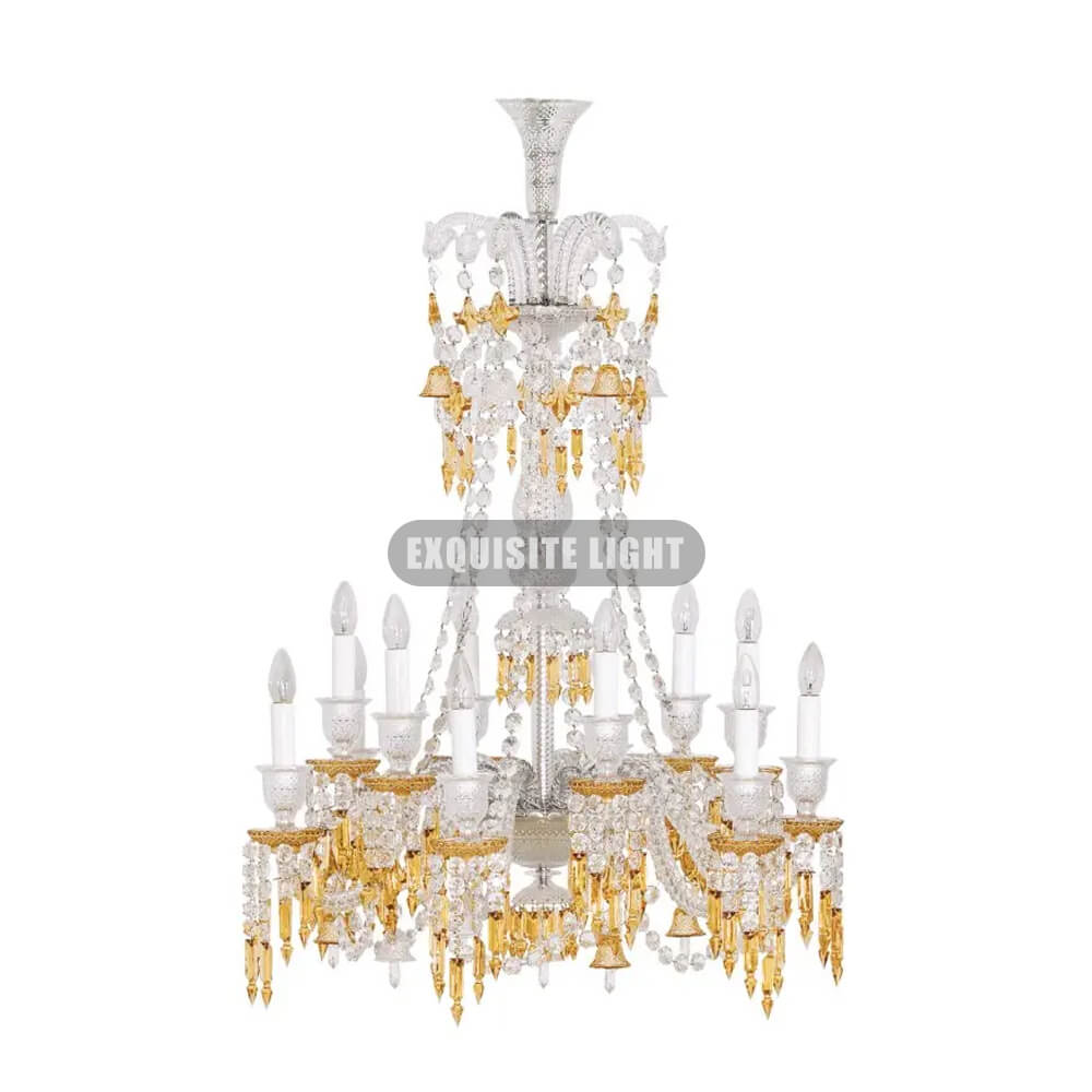 Long 12 Lights Amber Baccarat Crystal Chandelier