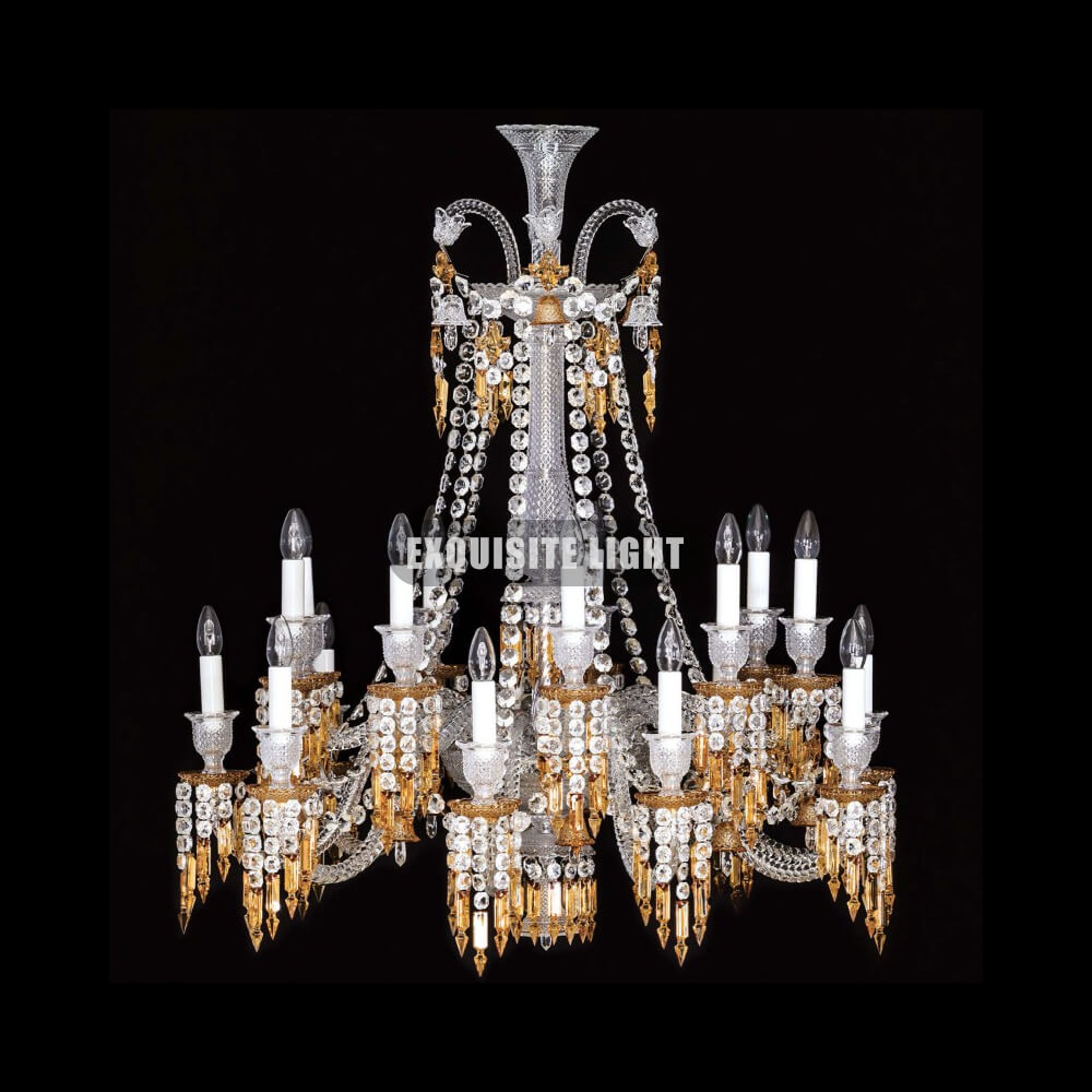 Short 18 Lights Amber Baccarat Crystal Chandelier