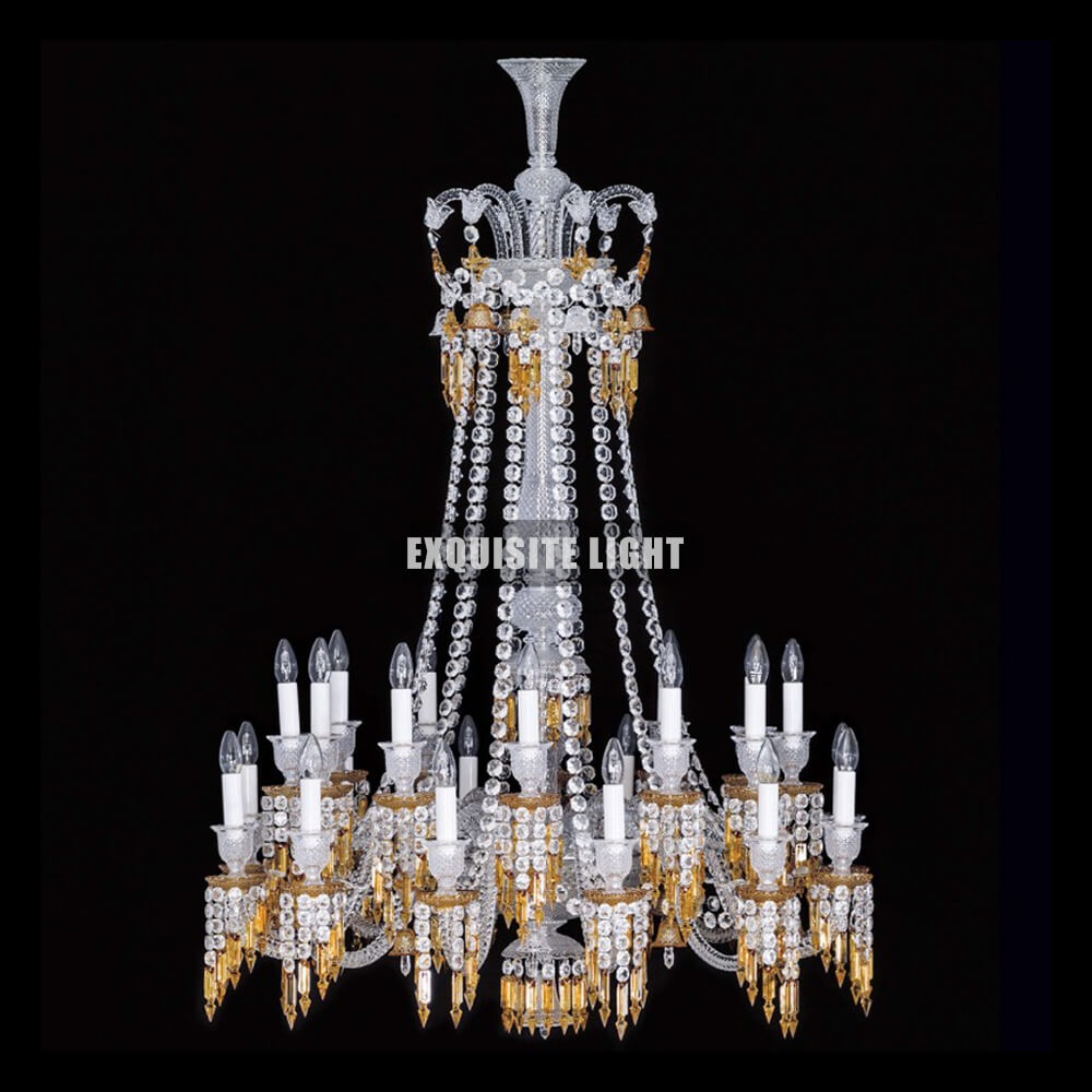 Long 24 Lights Amber Baccarat Crystal Chandelier